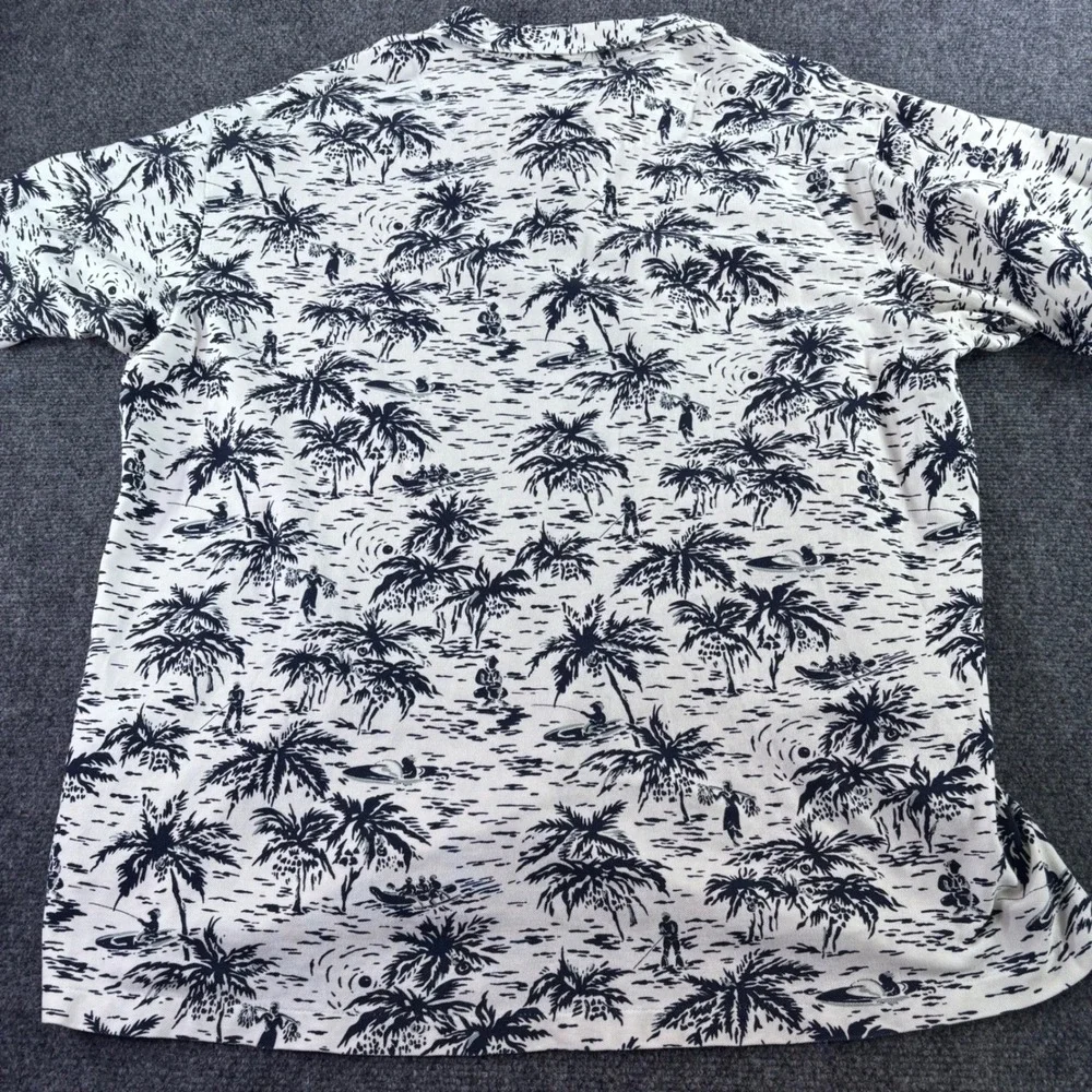 Polo Ralph Lauren Polo Shirt Mens XL Cream Navy Tropical Island Palm Tree USA